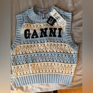 Ganni Light Blue and Cream Knit Vest